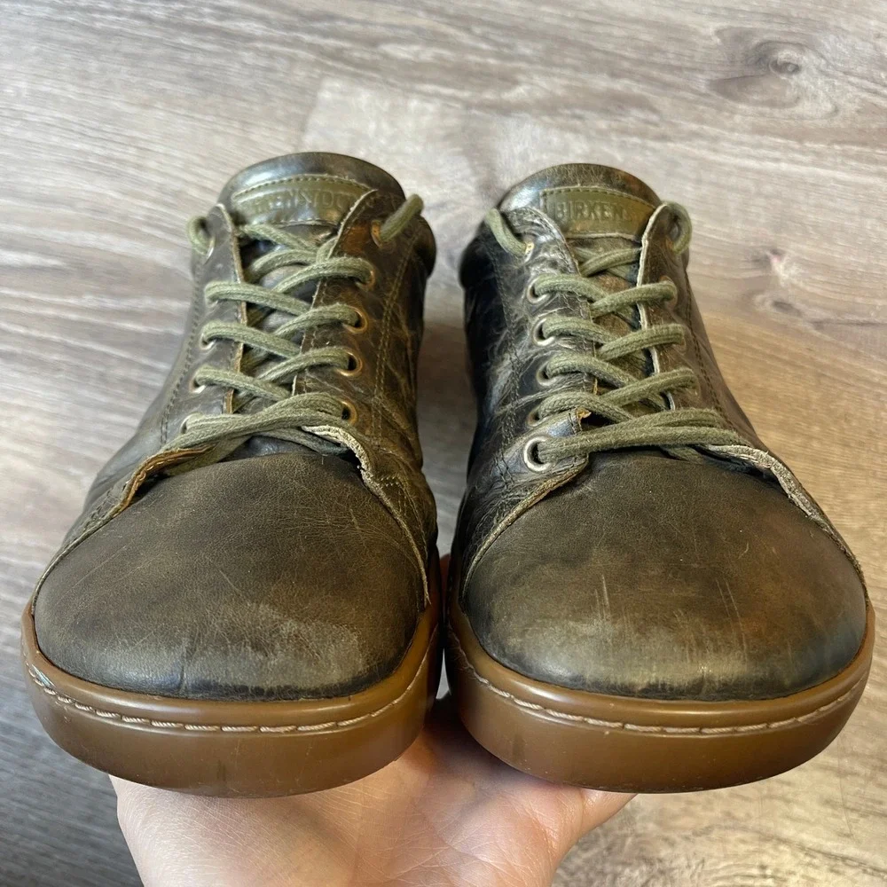 Birkenstock Arran Mens Olive Green Distressed Leather Sneakers 44 L13 M11